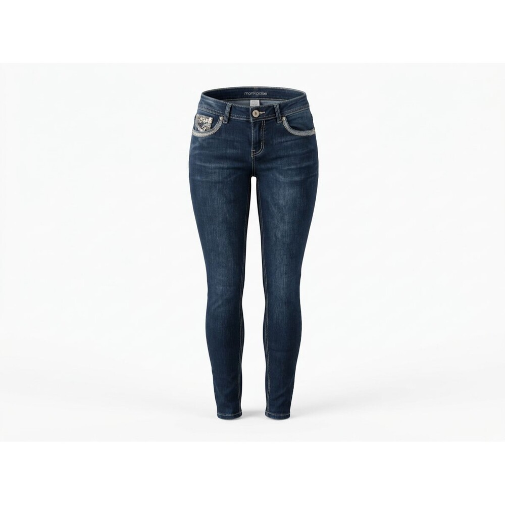 Maurices Dark Wash Skinny Jeans Lace Sequin Pocket Detail Womens Small REG